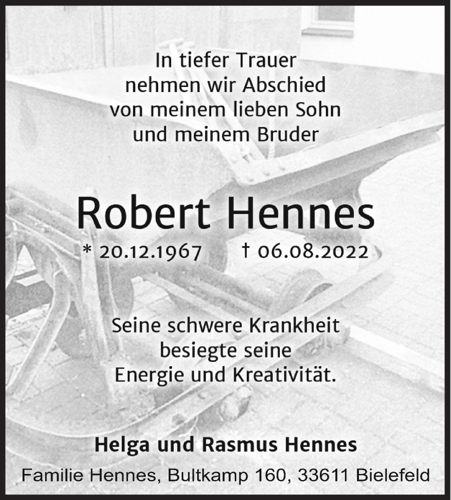  Traueranzeige für Robert Hennes vom 15.09.2022 aus Siegener Zeitung