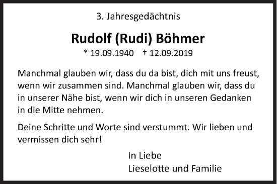 Traueranzeige von Rudolf Böhmer von Siegener Zeitung