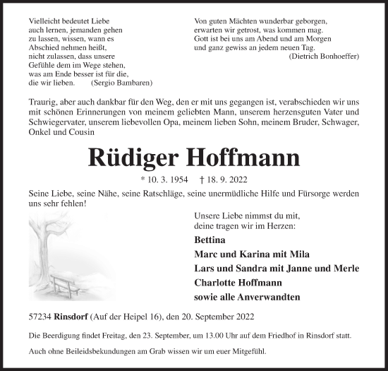 Traueranzeige von Rüdiger Hoffmann von Siegener Zeitung
