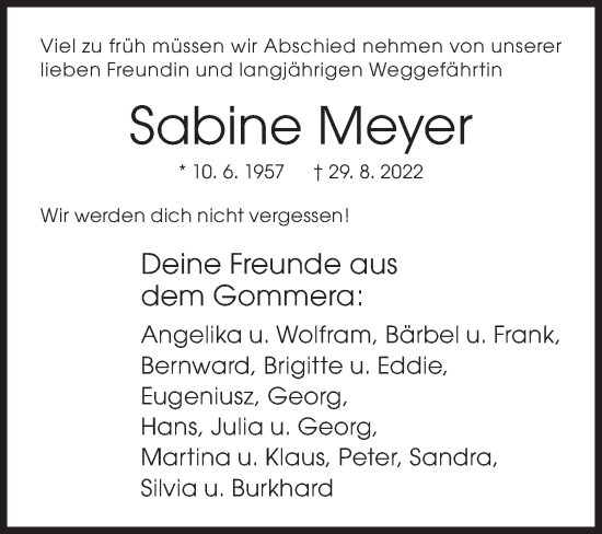 Traueranzeige von Sabine Meyer von Siegener Zeitung
