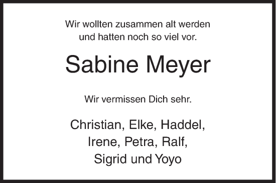Traueranzeige von Sabine Meyer von Siegener Zeitung