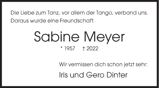 Traueranzeige von Sabine Meyer von Siegener Zeitung