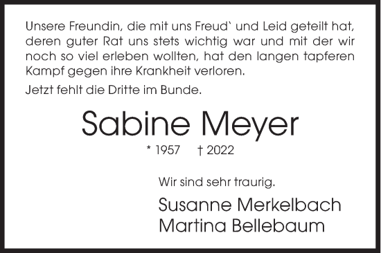 Traueranzeige von Sabine Meyer von Siegener Zeitung