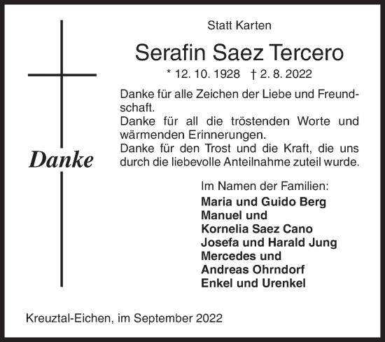 Traueranzeige von Serafin Saez Tercero von Siegener Zeitung