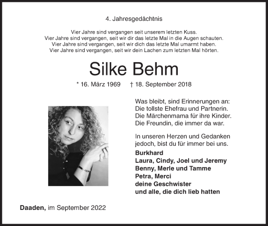 Traueranzeige von Silke Behm von Siegener Zeitung
