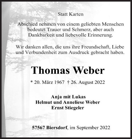 Traueranzeige von Thomas Weber von Siegener Zeitung