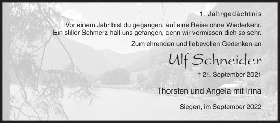 Traueranzeige von Ulf Schneider von Siegener Zeitung