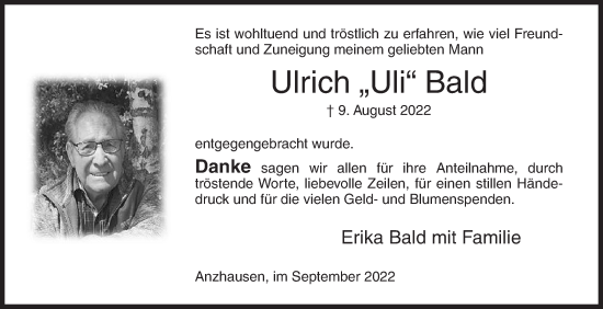 Traueranzeige von Ulrich Bald von Siegener Zeitung