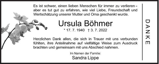 Traueranzeige von Ursula Böhmer von Siegener Zeitung