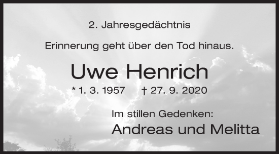 Traueranzeige von Uwe Henrich von Siegener Zeitung