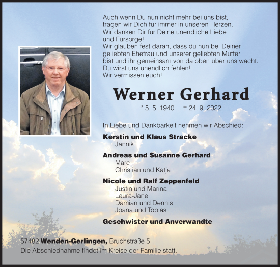 Traueranzeige von Werner Gerhard von Siegener Zeitung