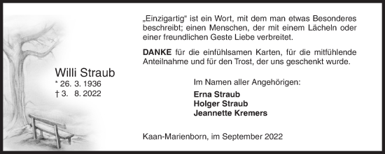 Traueranzeige von Willi Straub von Siegener Zeitung