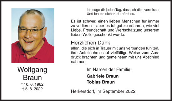 Traueranzeige von Wolfgang Braun von Siegener Zeitung