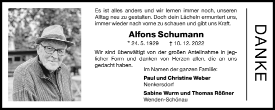 Traueranzeige von Alfons Schumann von Siegener Zeitung