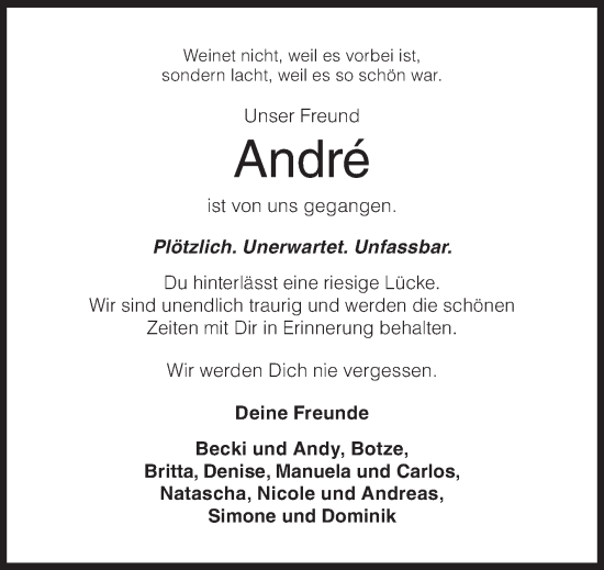Traueranzeige von André  von Siegener Zeitung
