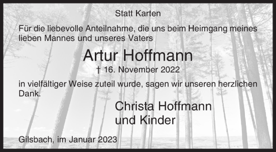 Traueranzeige von Artur Hoffmann von Siegener Zeitung