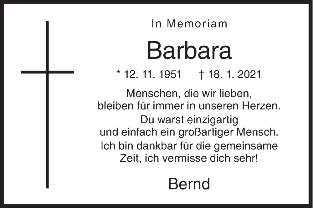  Traueranzeige für Barbara Schöchert vom 18.01.2023 aus Siegener Zeitung