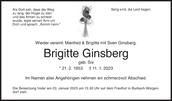 Traueranzeige von Brigitte Ginsberg von Siegener Zeitung