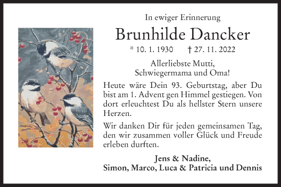 Traueranzeige von Brunhilde Dancker von Siegener Zeitung