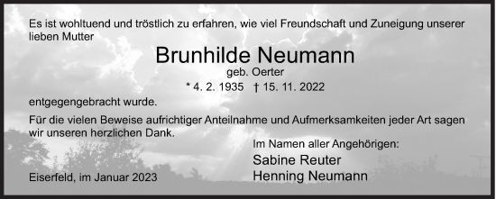 Traueranzeige von Brunhilde Neumann von Siegener Zeitung