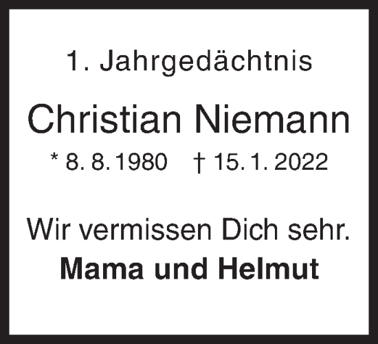 Traueranzeige von Christian Niemann von Siegener Zeitung