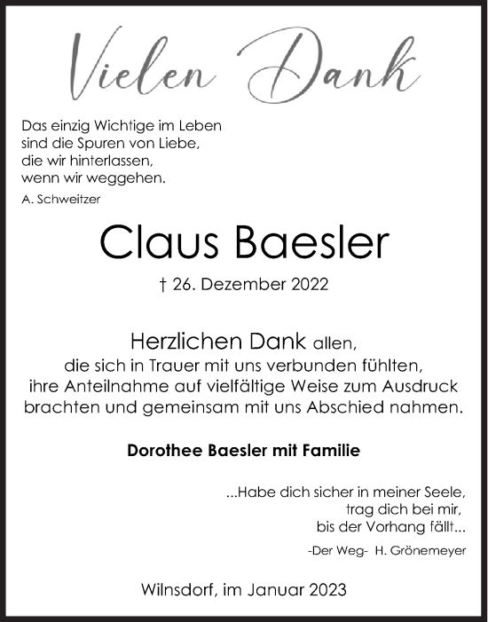 Traueranzeige von Claus Baesler von Siegener Zeitung