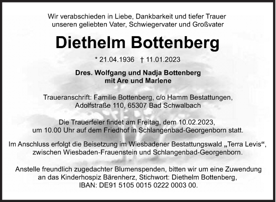 Traueranzeige von Diethelm Bottenberg von Siegener Zeitung