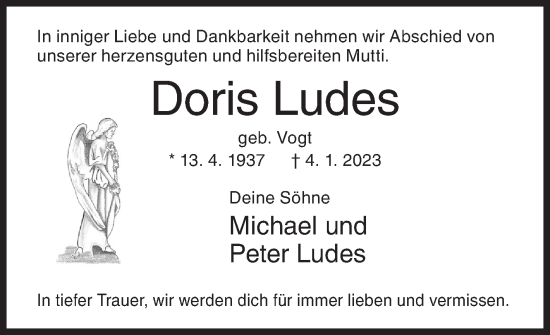 Traueranzeige von Doris Ludes von Siegener Zeitung
