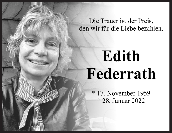 Traueranzeige von Edith Federrath von Siegener Zeitung