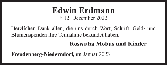 Traueranzeige von Edwin Erdmann von Siegener Zeitung