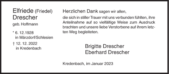 Traueranzeige von Elfriede Drescher von Siegener Zeitung