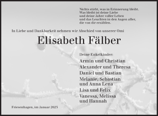 Traueranzeige von Elisabeth Fälber von Siegener Zeitung