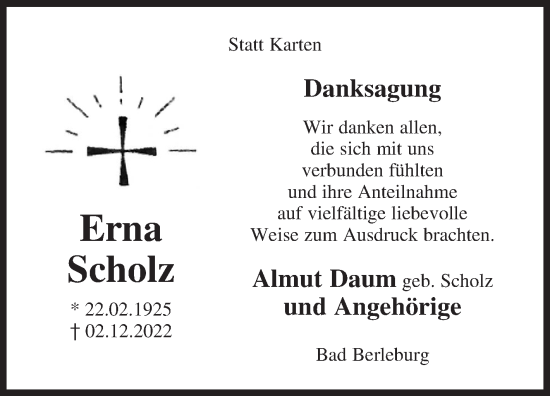 Traueranzeige von Erna Scholz von Siegener Zeitung