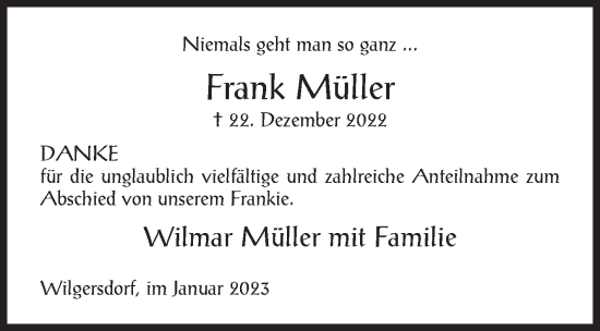 Traueranzeige von Frank Müller von Siegener Zeitung