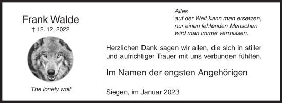 Traueranzeige von Frank Walde von Siegener Zeitung