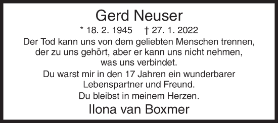 Traueranzeige von Gerd Neuser von Siegener Zeitung