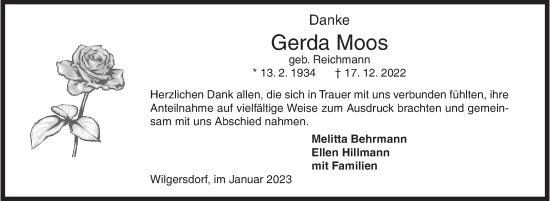 Traueranzeige von Gerda Moos von Siegener Zeitung