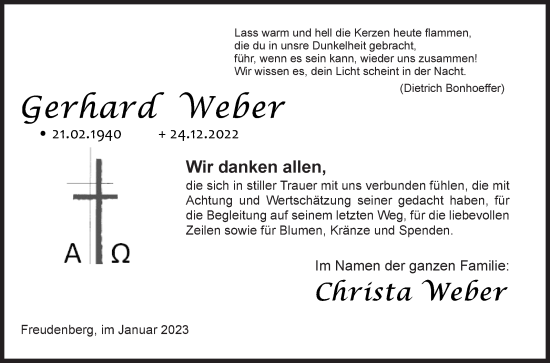 Traueranzeige von Gerhard Weber von Siegener Zeitung