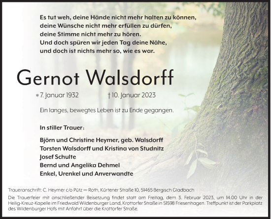Traueranzeige von Gernot Walsdorff von Siegener Zeitung