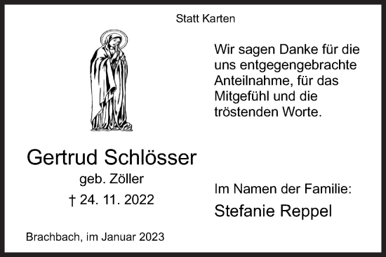 Traueranzeige von Gertrud Schlösser von Siegener Zeitung