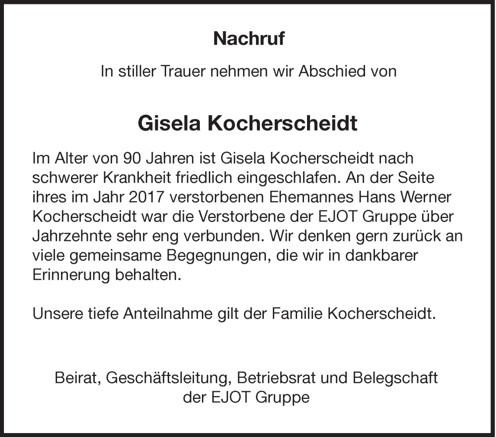  Traueranzeige für Gisela Kocherscheidt vom 28.01.2023 aus Siegener Zeitung