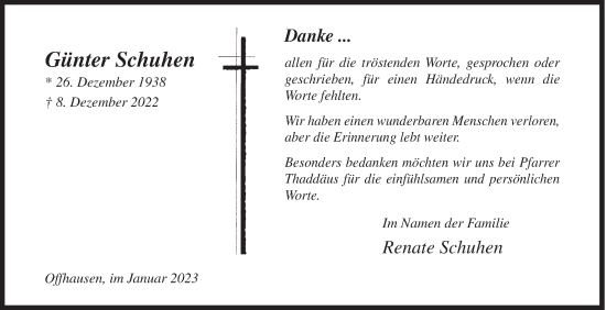 Traueranzeige von Günter Schuhen von Siegener Zeitung