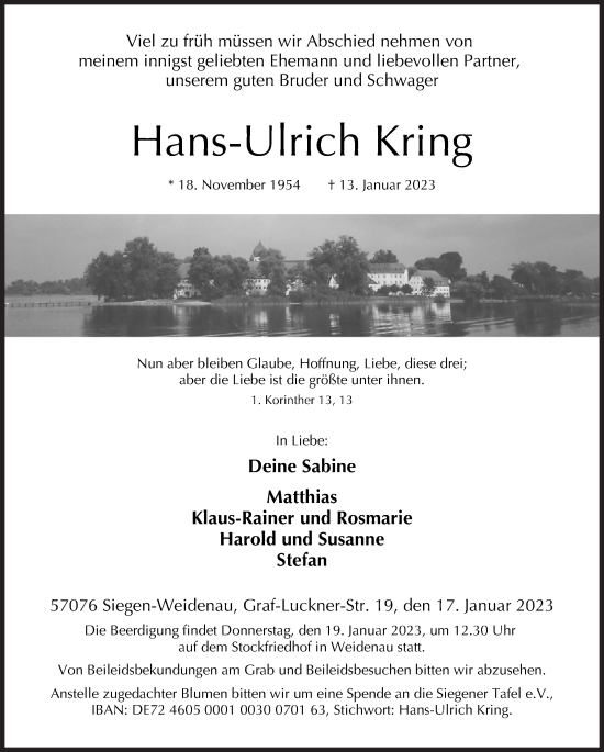 Traueranzeige von Hans-Ulrich Kring von Siegener Zeitung