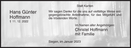 Traueranzeige von Hans Günter Hoffmann von Siegener Zeitung