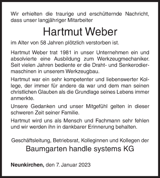 Traueranzeige von Hartmut Weber von Siegener Zeitung