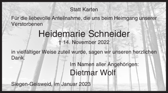 Traueranzeige von Heidemarie Schneider von Siegener Zeitung