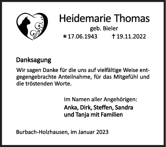 Traueranzeige von Heidemarie Thomas von Siegener Zeitung