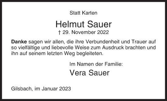 Traueranzeige von Helmut Sauer von Siegener Zeitung