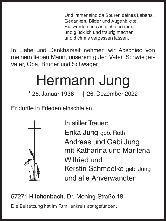 Traueranzeige von Hermann Jung von Siegener Zeitung