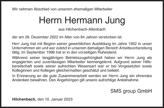 Traueranzeige von Hermann Jung von Siegener Zeitung
